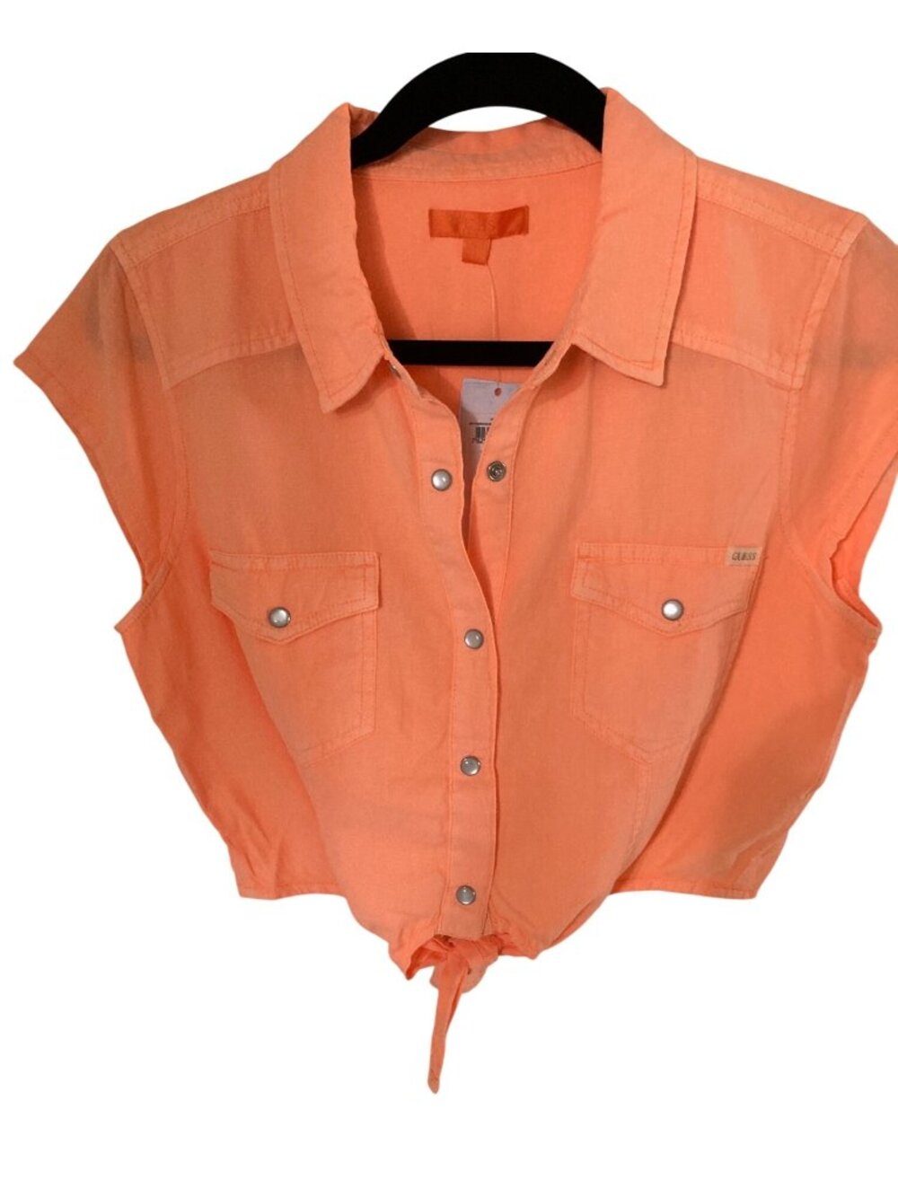 Guess Front Tie With Snaps Orange Neon Crop Top Medium NWT